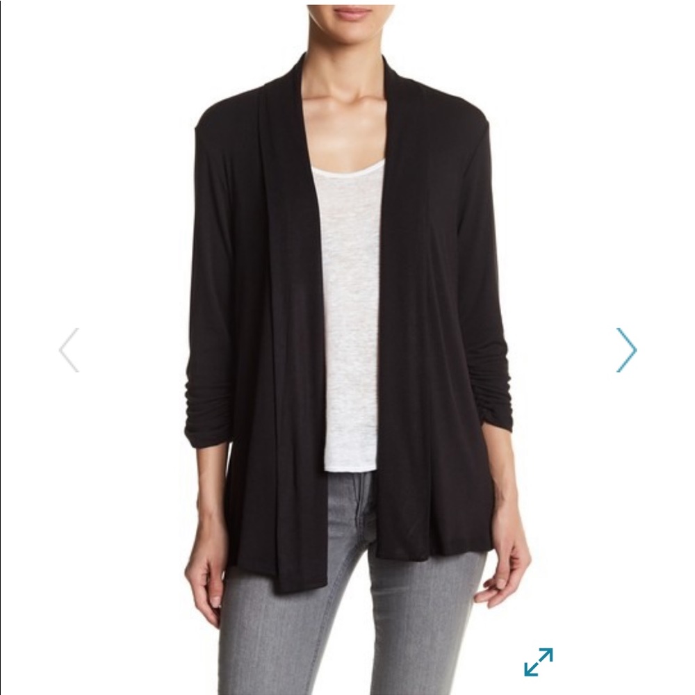 Bobeau Black Shawl Collar 3/4 Sleeve Cardigan